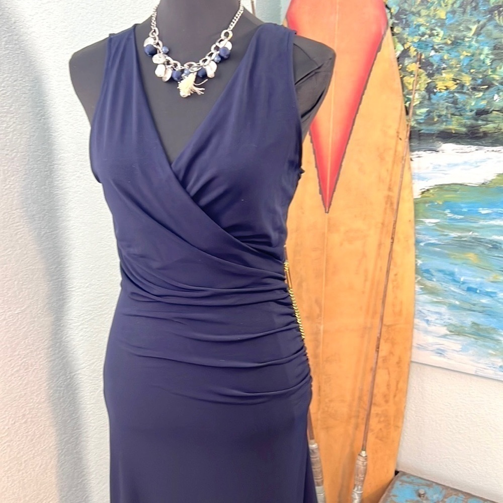 💙Michael Kors,Gorgeous Ruched Navy Asymmetrical Dress,Exposed Side Zip,Size M - Picture 6 of 11
